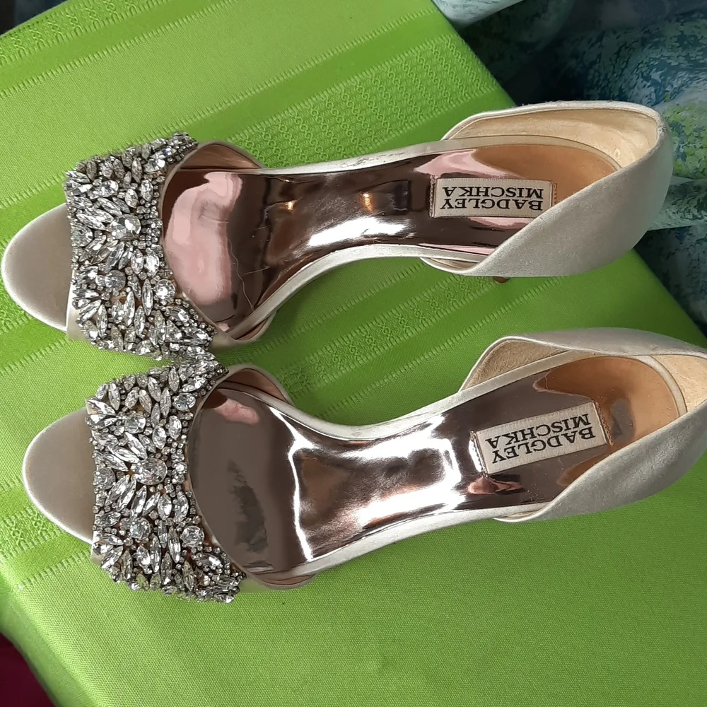Size 10 fancy crystal rhinestone Badgley Mischka heel wedding shoes vintage - Picture 3 of 9